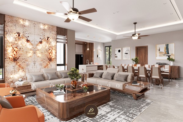 Thiết kế - Thi công nội thất biệt thự gỗ óc chó tại Đồng Châu, Thái Bình - Anh Việt